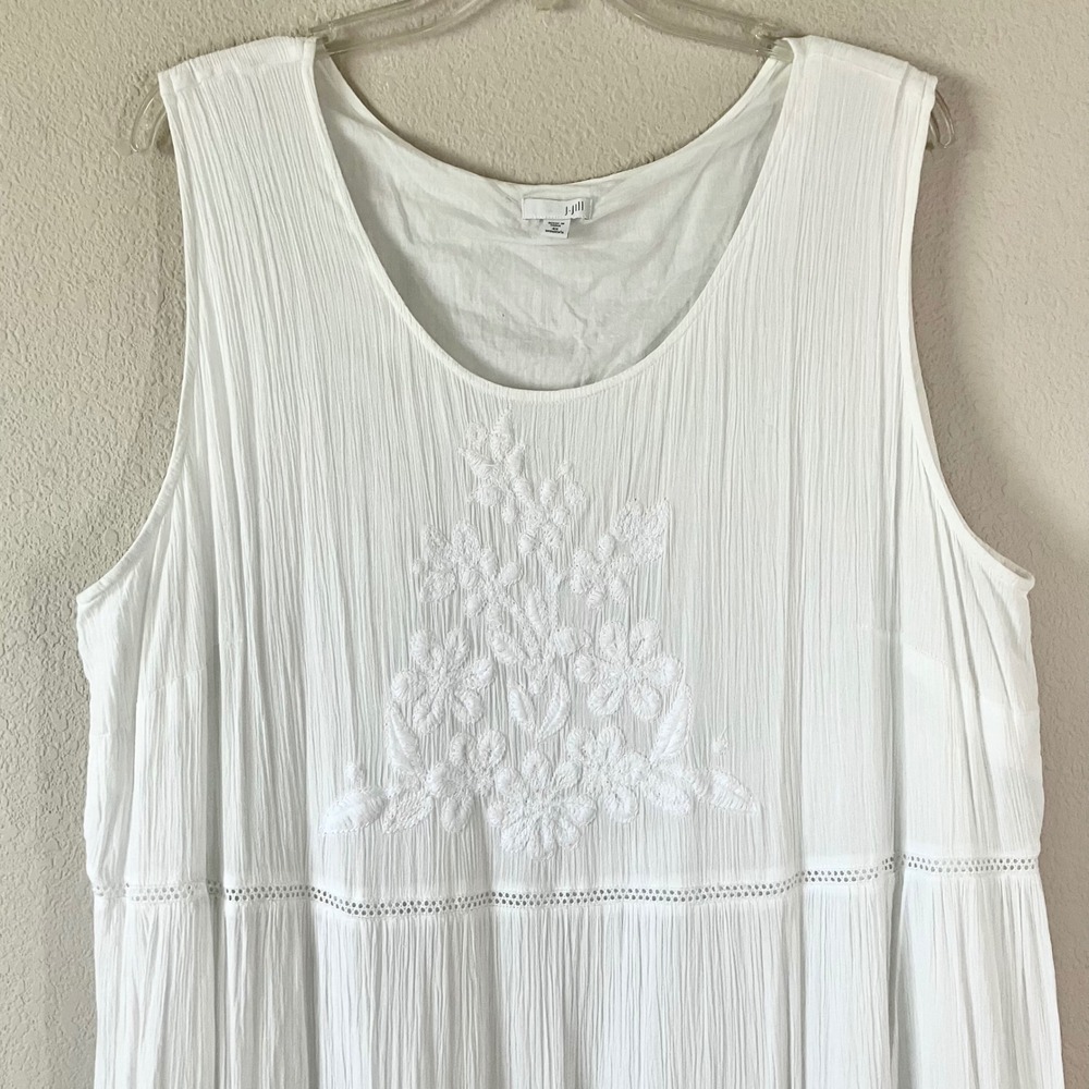 J JILL Maxi Dress 4X White Embroidered Gauze Cotton Blend Tiered Boho Sleeveless - Picture 3 of 10